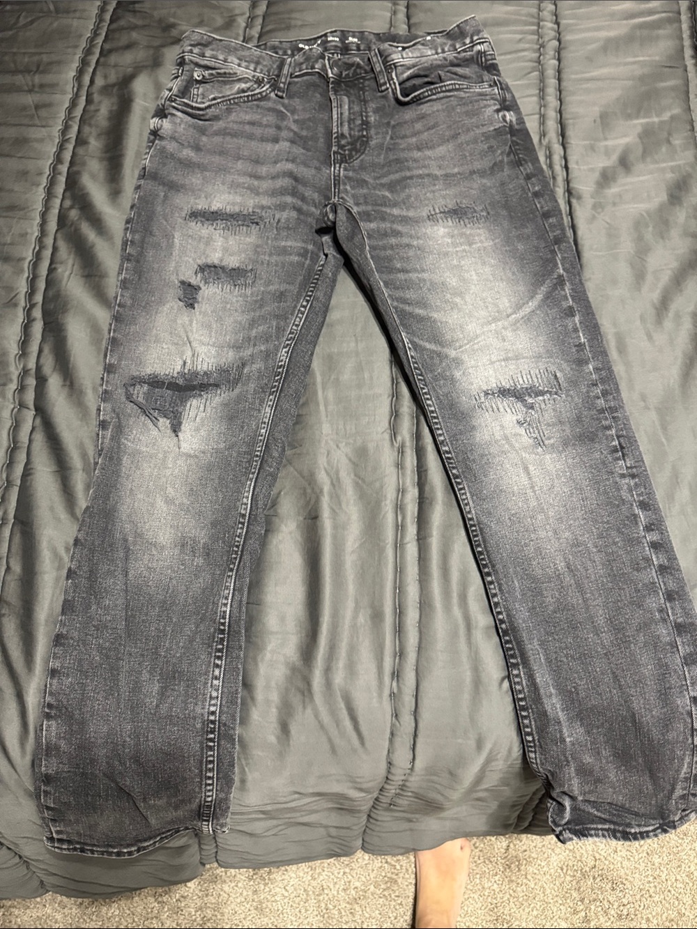 Old Navy Men's Straight Jeans in Washed Gray with Distressed Details